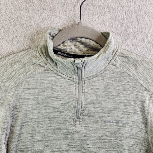 Eddie Bauer Shirt Mens S Gray 1/4 Zip Base Layer Grid Fleece Warmest Heavyweight - Picture 2 of 13